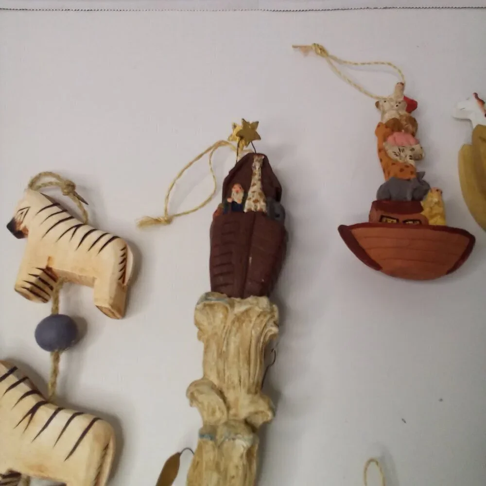 Vintage Wood Noah's Ark Decor Lot Bible Animals Hanging Figures